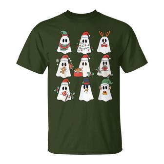 Cute Ghost Spooky Christmas Santa Hat Family Pajama T-Shirt | Mazezy