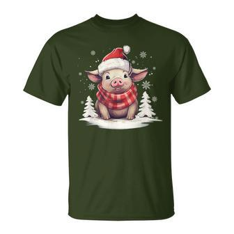 Cute Pig With Christmas Santa Hat Farmer Winter Vibe Pig T-Shirt - Thegiftio UK