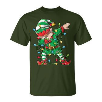Dabbing Elf Christmas Tree Lights Xmas Family Matching Boys T-Shirt - Monsterry