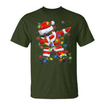 Dabbing Santa Black African American Christmas Tree Lights T-Shirt - Monsterry