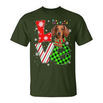 Dachshund Christmas Tree Lights Santa Dog Xmas T-Shirt | Mazezy