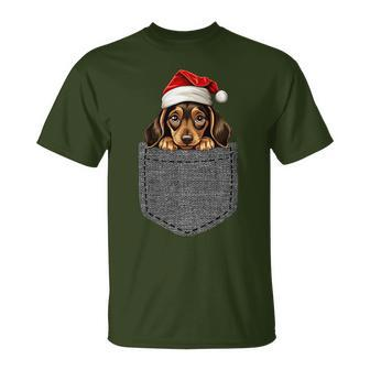 Dachshund Pocket Dog Christmas Black T-Shirt - Seseable