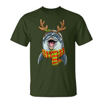 Dolphin Reindeer Christmas Xmas Animal Dolphin Lover T-Shirt - Monsterry