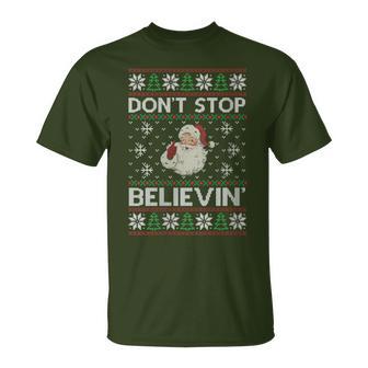 Don't Stop Believing Santa Hat Family Matching Christmas T-Shirt - Monsterry AU