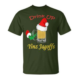 Drink Up Yinz Jagoffs Beer With Santa Hat Pittsburgh Theme T-Shirt - Monsterry UK
