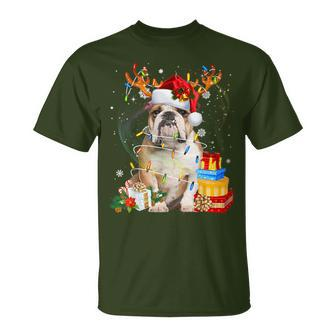 English Bulldog Christmas Dog Reindeer T-Shirt - Seseable