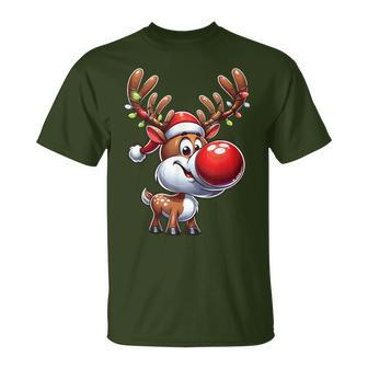 Festliches Rentier mit Leuchtender Nase Weihnachts-T-Shirt, Beleuchtetes Motiv - Seseable