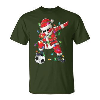 Fun Dabbing Santa Xmas Lights Soccer Lovers Happy Christmas T-Shirt - Monsterry