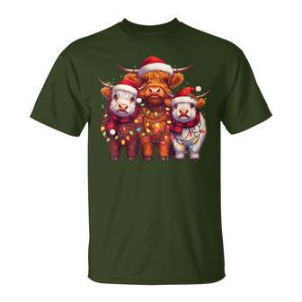 Christmas Cows Wearing Xmas Hat Light Cows Lover Farm T-Shirt - Seseable