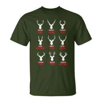 Christmas Santa Reindeer List Pajamas For Deer Hunters T-Shirt - Seseable