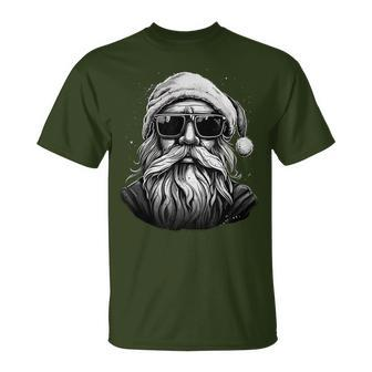 Cool Santa Face Hipster With Beard & Glasses Christmas T-Shirt - Monsterry