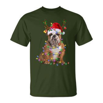 English Bulldog Dog Tree Christmas Lights Xmas Pajama T-Shirt - Monsterry CA