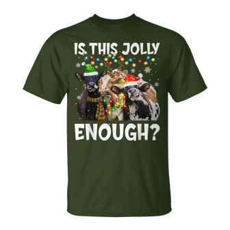 Is This Jolly Enough Cow Merry Christmas Light Santa T-Shirt | Mazezy
