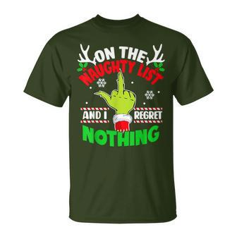 On The List Of Naughty And I Regret Nothing Christmas T-Shirt | Mazezy