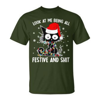 Look At Me Being All Festive And Shits Cat Christmas T-Shirt | Mazezy