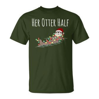 Matching Couple His And Her Otter Half Ugly Christmas T-Shirt - Monsterry