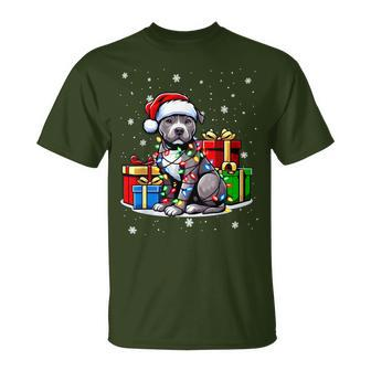 Pitbull Merry Christmas Tree Lights Pitbull Lover Xmas T-Shirt | Mazezy