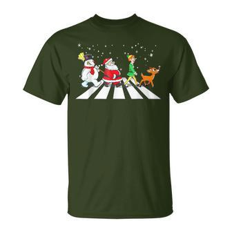 Santa Snowman Elf Reindeer Christmas Abbeys Road Men T-Shirt - Seseable