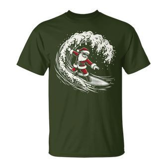 Surfing Santa Claus Christmas Santa Surfing T-Shirt - Monsterry