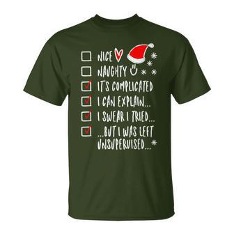 Xmas Nice Naughty List I Can Explain I Swear I Tried T-Shirt - Monsterry