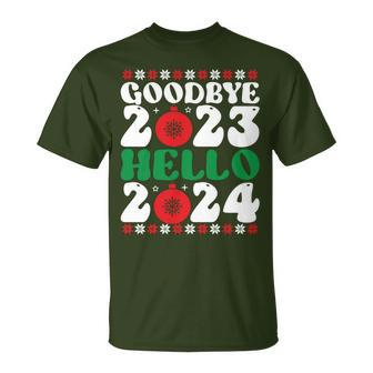 Goodbye 2023 Hello 2024 Christmas Xmas Happy New Year's Eve T-Shirt | Mazezy AU