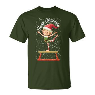 Gymnast Elf On Balance Beam Xmas Gymnastics Christmas T-Shirt - Monsterry UK