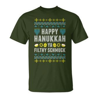 Happy Hanukkah Ya Filthy Schmuck Jewish Chanukah Christmas T-Shirt | Mazezy