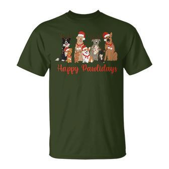 Happy Pawlidays Cute Dogs Christmas Dogs Lover Xmas T-Shirt - Monsterry