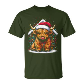 Highland Cow Santa Claus Hat Cute Xmas Cow Christmas Lover T-Shirt - Monsterry UK