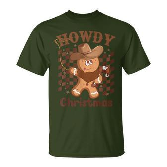 Howdy Christmas Gingerbread Retro Western Cowboy Xmas T-Shirt - Seseable