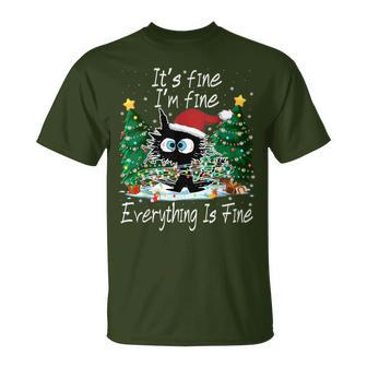 It's Fine I'm Fine Everything Is Fine Cat Christmas T-Shirt - Monsterry UK