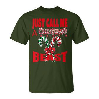 Just Call A Christmas Beast With Cute Crossed Candy Canes T-Shirt - Monsterry CA