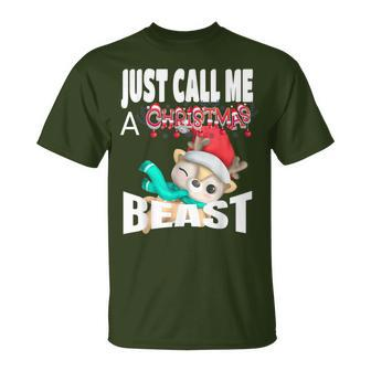 Just Call A Christmas Beast With Cute Little Reindeer T-Shirt - Monsterry DE