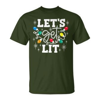 Let's Get Lit Drinking Santa Hat Christmas Lights T-Shirt - Monsterry CA