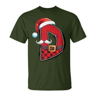 Letter D Initial Name Plaid Santa Hat Christmas T-Shirt - Seseable