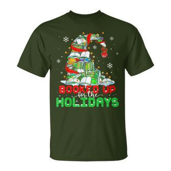Librarian Booked Up For The Holidays Books Christmas Tree T-Shirt - Seseable