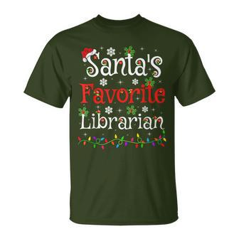 Librarian Xmas Santa's Favorite Librarian Christmas T-Shirt - Seseable