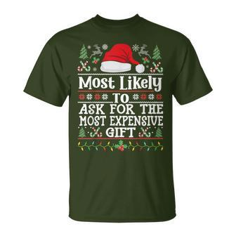 Likely To Ask For The Most Expensive Present Christmas T-Shirt - Thegiftio UK
