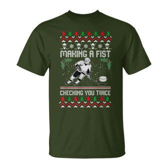 Making A Fist Checking You Twice Hockey Ugly Xmas Sweater T-Shirt - Monsterry DE