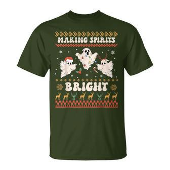 Making Spirits Bight Spooky Boo Ghost Gothic Ugly Christmas T-Shirt - Seseable