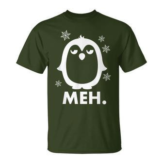 Meh Grumpy Cute Animal Penguin Xmas Snow T-Shirt - Monsterry