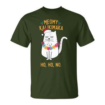 Mele Kalikimaka Hawaiian Santa Christmas Pajamas Cat Lovers T-Shirt - Monsterry