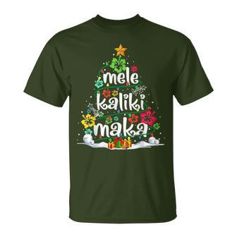 Mele Kalikimaka Tropical Christmas Hawaiian Santa Xmas Tree T-Shirt | Mazezy