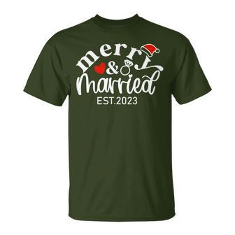 Merry & Married 2023 First Christmas Couple Matching T-Shirt | Seseable CA