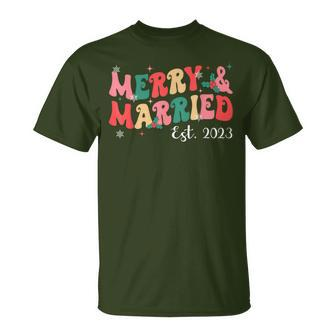 Merry & Married 2023 First Christmas Pajama Couples Matching T-Shirt - Monsterry