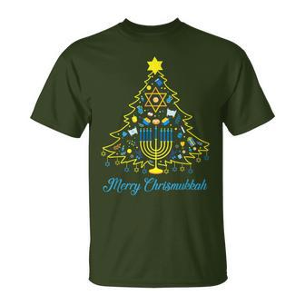 Merry Chrismukkah Christmas Tree Menorah Hanukkah Jewish T-Shirt - Monsterry DE