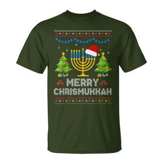 Merry Chrismukkah Happy Hanukkah Christmas Santa Hat Menorah T-Shirt - Monsterry UK