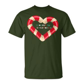 Merry Christmas Candy Cane Hearts T-Shirt - Seseable