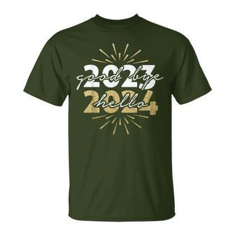 Merry Christmas And Happy New Year Goodbye 2023 Hello 2024 T-Shirt - Seseable