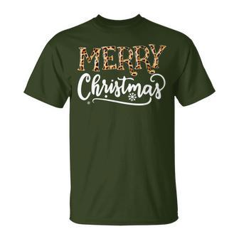 Merry Christmas Leopard Cheetah Print Xmas Family Matching T-Shirt - Monsterry DE